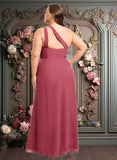 Kaylynn A-line One Shoulder Floor-Length Chiffon Bridesmaid Dress With Ruffle JLP0025824