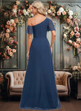 Macie A-line Asymmetrical Floor-Length Chiffon Bridesmaid Dress With Ruffle JLP0025801