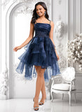 Marely Ball-Gown/Princess Straight Asymmetrical Organza Homecoming Dress With Sequins Appliques Lace JLP0025652