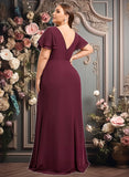 Melanie A-line Boat Neck Floor-Length Chiffon Bridesmaid Dress With Ruffle JLP0025827