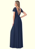 Audrey A-Line Ruched Chiffon Floor-Length Dress SJSP0019660