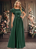 Mareli A-line Scoop Floor-Length Stretch Satin Bridesmaid Dress With Ruffle JLP0025770