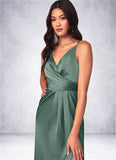 Viola A-Line Pleated Stretch Satin Floor-Length Dress SJSP0019637