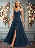 Jordin A-line V-Neck Floor-Length Chiffon Prom Dresses With Pleated JLP0025830