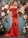 Saniyah Trumpet/Mermaid Off the Shoulder Sweep Train Satin Prom Dresses JLP0025832