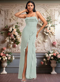 Mckenzie A-line Square Floor-Length Chiffon Bridesmaid Dress With Ruffle JLP0025735