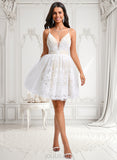 Brianna Ball-Gown/Princess V-Neck Short Tulle Lace Homecoming Dress With Pleated JLP0025711