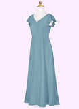 Cheyenne A-Line Pleated Chiffon Floor-Length Junior Bridesmaid Dress SJSP0019987