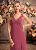 Makayla A-line V-Neck Floor-Length Chiffon Bridesmaid Dress JLP0025753