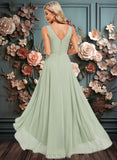 Lorena A-line V-Neck Asymmetrical Chiffon Bridesmaid Dress JLP0025809