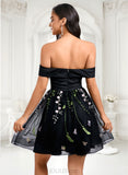 Janessa A-line Off the Shoulder Short Tulle Lace Homecoming Dress With Embroidered JLP0025720