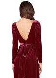 Bella A-Line Long Sleeve Velvet Floor-Length Dress SJSP0019799