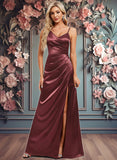 Amari A-line Asymmetrical Floor-Length Stretch Satin Bridesmaid Dress JLP0025828