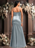 Paityn A-line V-Neck Floor-Length Stretch Satin Bridesmaid Dress JLP0025728