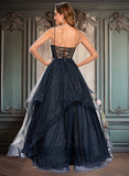 Reina Ball-Gown/Princess V-Neck Floor-Length Tulle Prom Dresses JLP0025863