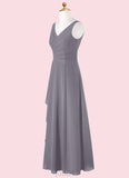 Salome A-Line Ruched Chiffon Floor-Length Junior Bridesmaid Dress SJSP0019984