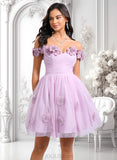 Cadence Ball-Gown/Princess Off the Shoulder Short Tulle Homecoming Dress With Pleated Flower JLP0025668