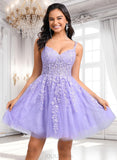 Taliyah A-line V-Neck Short Tulle Lace Homecoming Dress JLP0025640