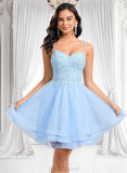 Lara A-line V-Neck Short Lace Tulle Homecoming Dress With Rhinestone Sequins JLP0025658