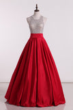 Open Back Scoop Beaded Bodice Prom Dresses A Line Satin