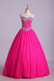 Sweetheart Ball Gown Floor Length Dress Beaded Bodice Corset Tie Back Tulle