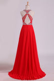 Halter A-Line/Princess Prom Dresses Tulle & Chiffon Sweep Train