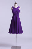 V-Neck Bridesmaid Dresses A Line Chiffon With Ruffles Knee Length