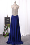 Sexy Scoop-Neck A Line Prom Dresses Chiffon With Beaded Bodice Zipper Up