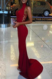 Mermaid High Neck Sleeveless Long Spandex Prom Dresses JS190