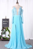 Scoop Long Sleeves Prom Dresses Tulle With Applique A Line