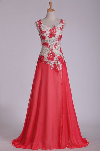 Straps Prom Dresses A Line Chiffon With Applique And Beads Sweep Train