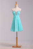 Prom Dresses A Line Short/Mini Sweetheart Chiffon With Rhinestone