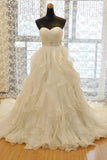 Sweetheart Wedding Dress A Line Organza With Beads And Ruffles Chapel Train