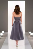 Bridesmaid Dresses A Line Sweetheart Satin Tea-Length Zipper Up