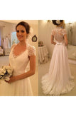 Short Sleeves Wedding Dresses A Line Chiffon With Applique And Sash