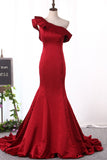 New Arrival One Shoulder Evening Dresses Mermaid Satin Sweep Train