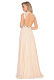 Scoop Open Back Prom Dresses A Line Chiffon With Beads&Appliques