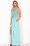 Prom Dresses Halter Chiffon With Applique And Slit Sheath