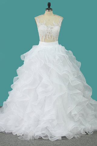 Scoop Tulle With Applique Detachable Wedding Dresses Zipper Up