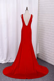 New Arrival Prom Dresses V Neck Spandex Mermaid Sweep Train