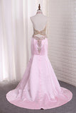 Prom Dresses Mermaid See-Through Halter Beaded Bodice Satin