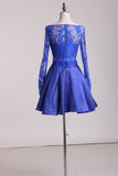 Long Sleeve Homecoming Dresses Bateau Lace & Satin