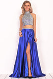 Prom Dresses A Line Two Pieces With Rhinestones Stretch Satin