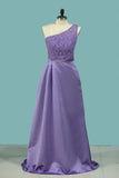 Chic Bridesmaid Dresses One Shoulder Floor Length Satin