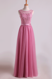 Bridesmaid Dresses Scoop A Line Floor Length With Applique Tulle