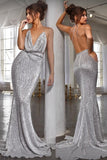 Sexy Mermaid Deep Neck Halter Backless Sequins Prom Dresses Long Formal Dresses SJS15338