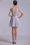 Off The Shoulder A-Line Homecoming Dresses With Applique Tulle And Chiffon