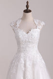 New Arrival Square A Line Wedding Dresses With Applique Tulle Tea Length