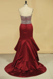 Prom Dresses Mermaid Sweetheart Beaded Bodice Satin Sweep Train