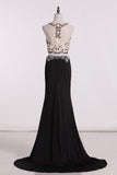 Scoop Prom Dresses Mermaid With Beads Two Pieces Spandex Sweep Train Slit